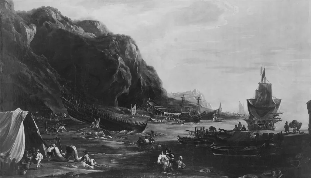 Küstenlandschaft mit Hafenplatz, by Adriaen van der Cabel, unspecified, 1678