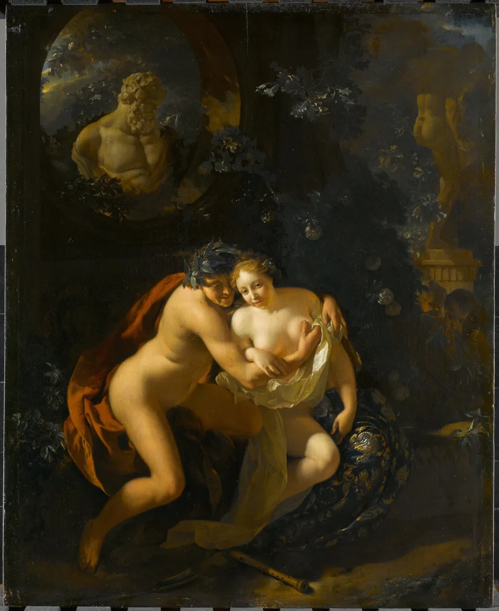A Couple Making Love in a Park Spied on by Children, by Adriaen van der Werff, unspecified, 1694