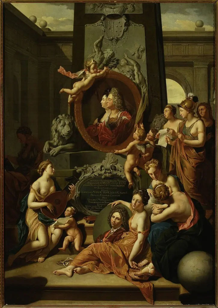 Liberal arts pay homage to Johann Wilhelm, Palatine of the Rhine, and his wife, by Adriaen van der Werff