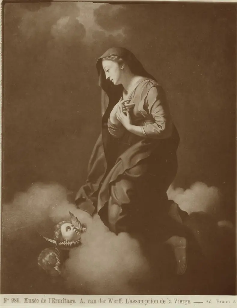 Maria kneeling on a cloud, with two cherubs below, by Adriaen van der Werff