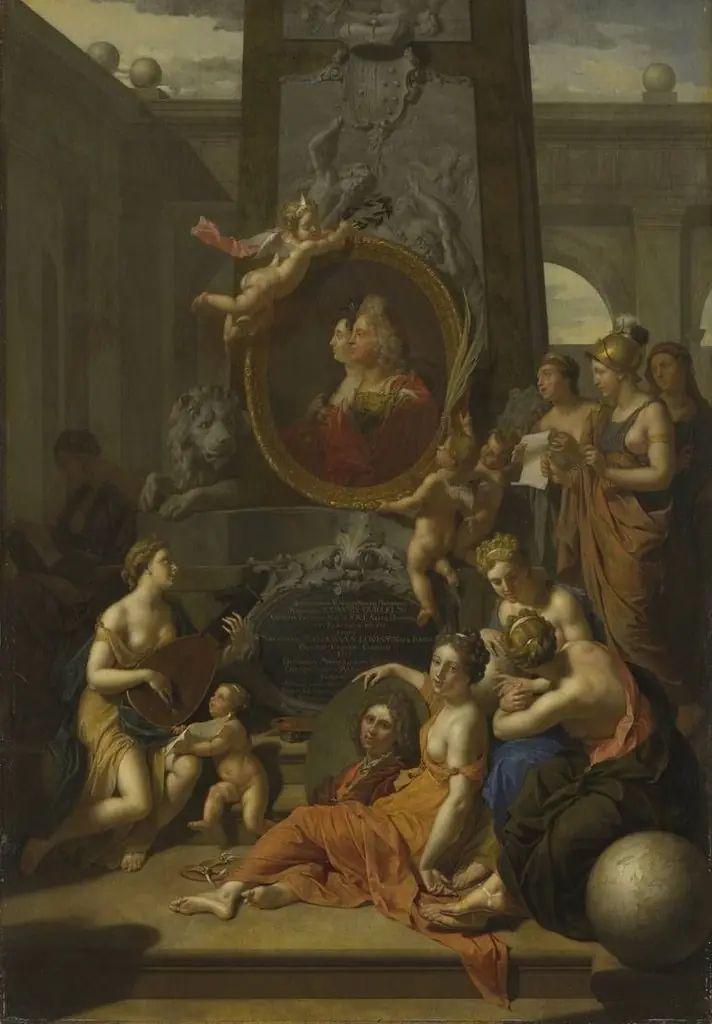 The Arts, represented by the royal couple Johann Wilhelm von der Pfalz and Maria Anna Louisa de' Medici, by Adriaen van der Werff