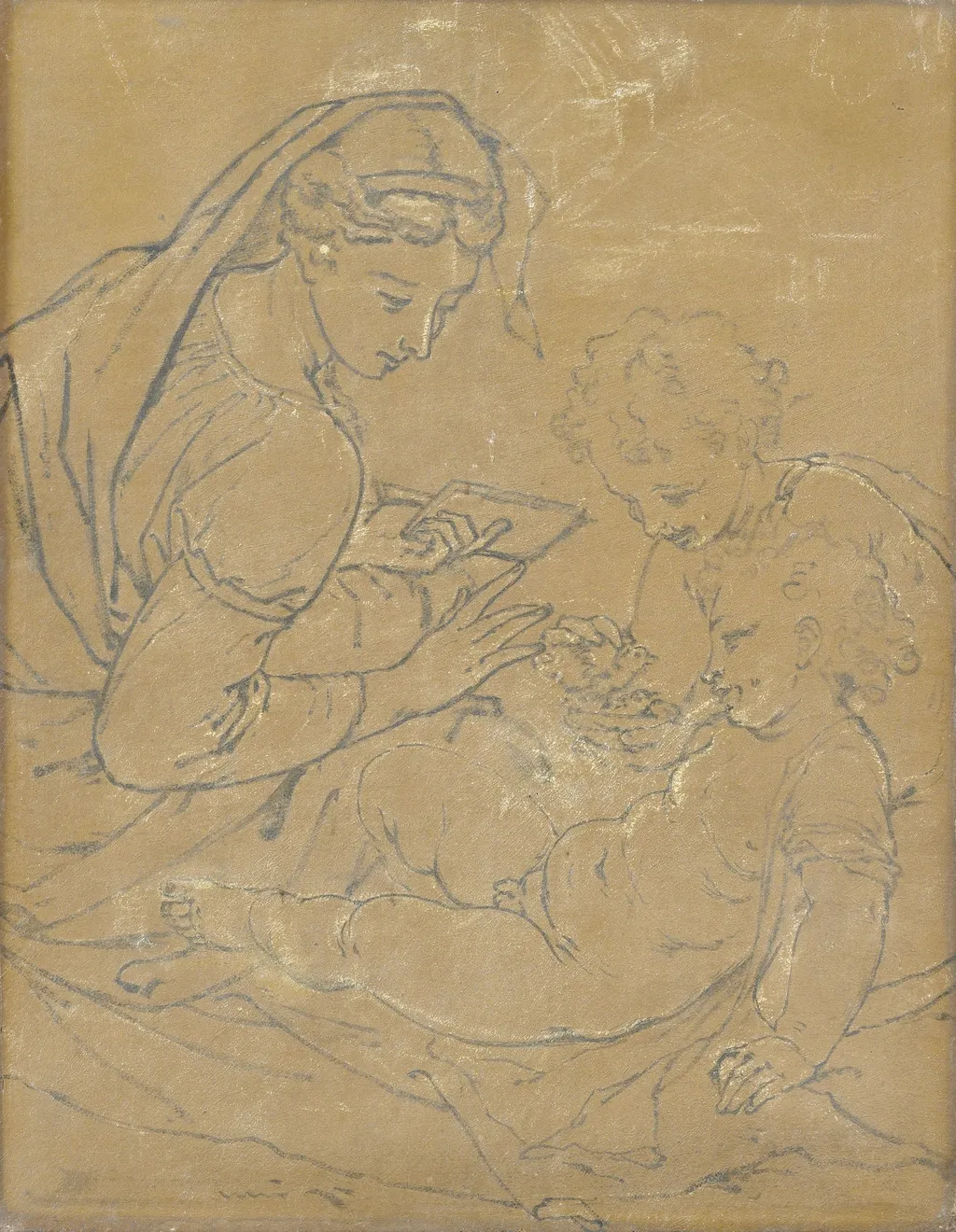 Virgin and Child with Saint John (chalk sketch), by Adriaen van der Werff, oil, 1711
