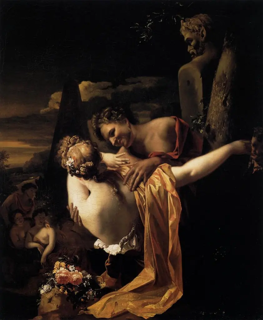 Young shepherd embracing a shepherdess