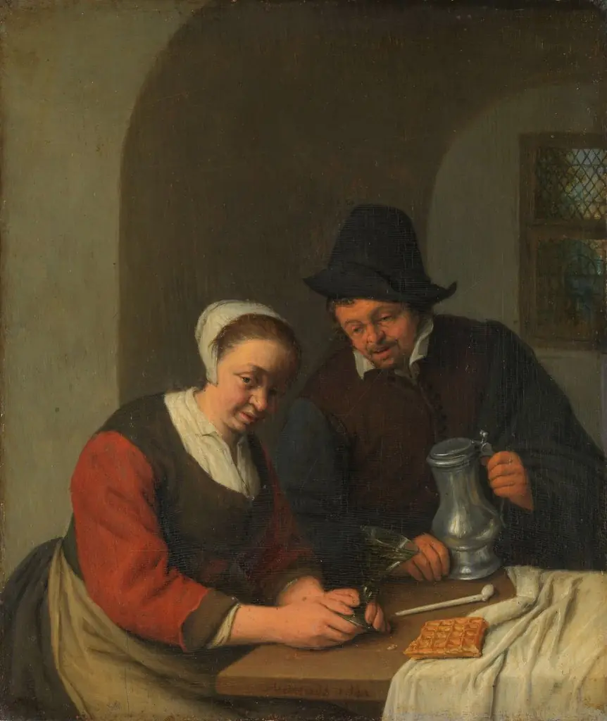 A confidential chat, by Adriaen van Ostade