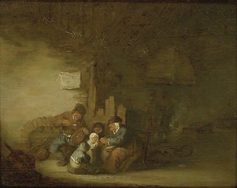 A Peasant Family eating in an Interior, by Adriaen van Ostade