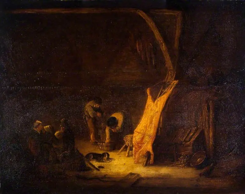 An Interior with a Pig's Carcass, by Adriaen van Ostade