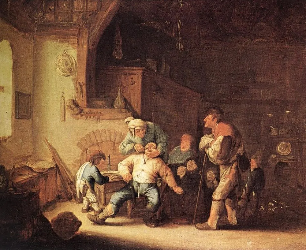 Barber extracting a tooth, by Adriaen van Ostade, oil, 1637