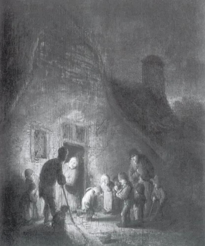 Company at a Peasant's Cottage, by Adriaen van Ostade, oil, 1655