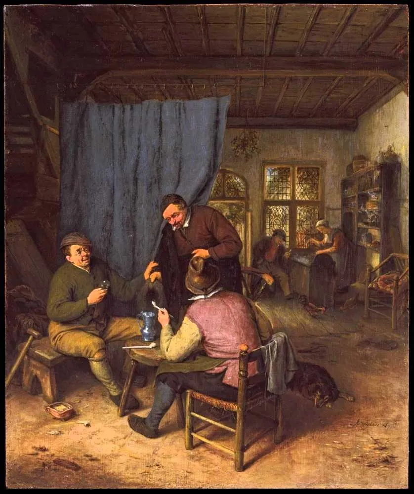 Customers Conversing in a Tavern, by Adriaen van Ostade, unspecified, 1671