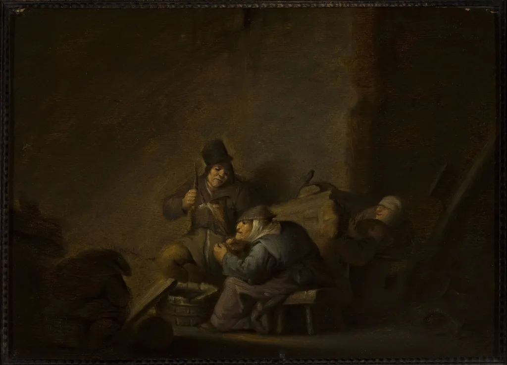 Genre scene in an interior, by Adriaen van Ostade, oil