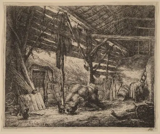 Interior of a Barn with a Peasant Woman at Work, by Adriaen van Ostade