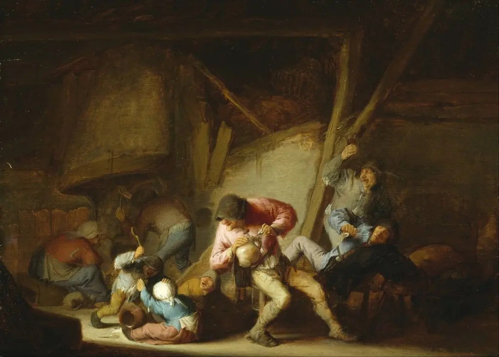 Interior with Drinking Figures and Crying Children, by Adriaen van Ostade