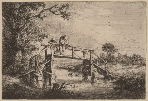 Landscape with a Bridge and Two Fishermen, by Adriaen van Ostade