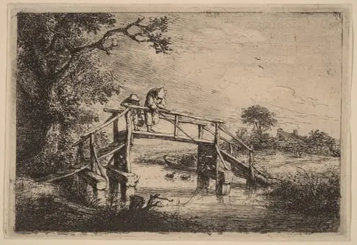 Landscape with a Bridge and Two Fishermen, by Adriaen van Ostade