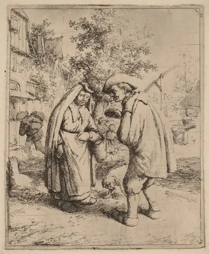 Man and Woman Conversing on a Busy Village Street, by Adriaen van Ostade