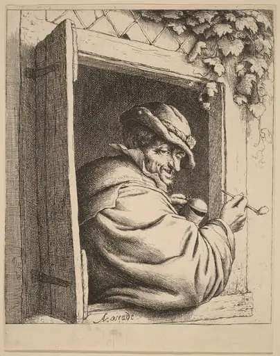 Peasant at a Window Holding a Pipe and a Jug, by Adriaen van Ostade