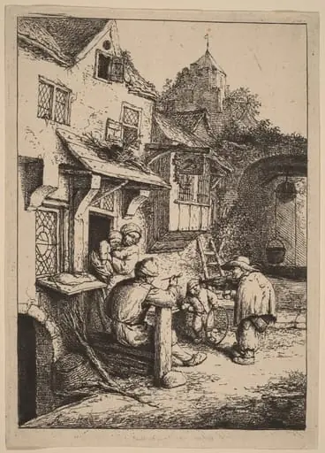 Peasant Family Entertained by a Fiddler with a Hunchback, by Adriaen van Ostade