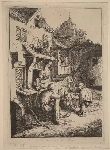 Peasant Family Entertained by a Fiddler with a Hunchback, by Adriaen van Ostade
