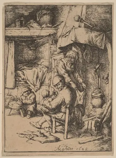 Peasant Family in an Interior wtih the Father Feeding a Child, by Adriaen van Ostade