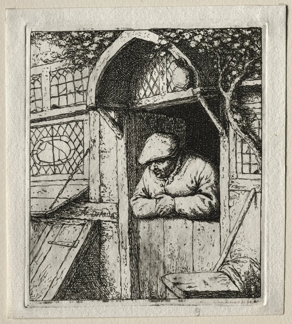Peasant Leaning on his Doorway, by Adriaen van Ostade, 1653