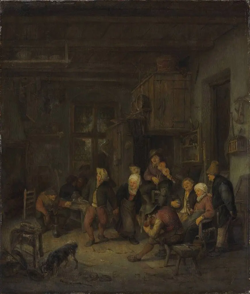 Peasants Drinking and Dancing at an Inn, by Adriaen van Ostade