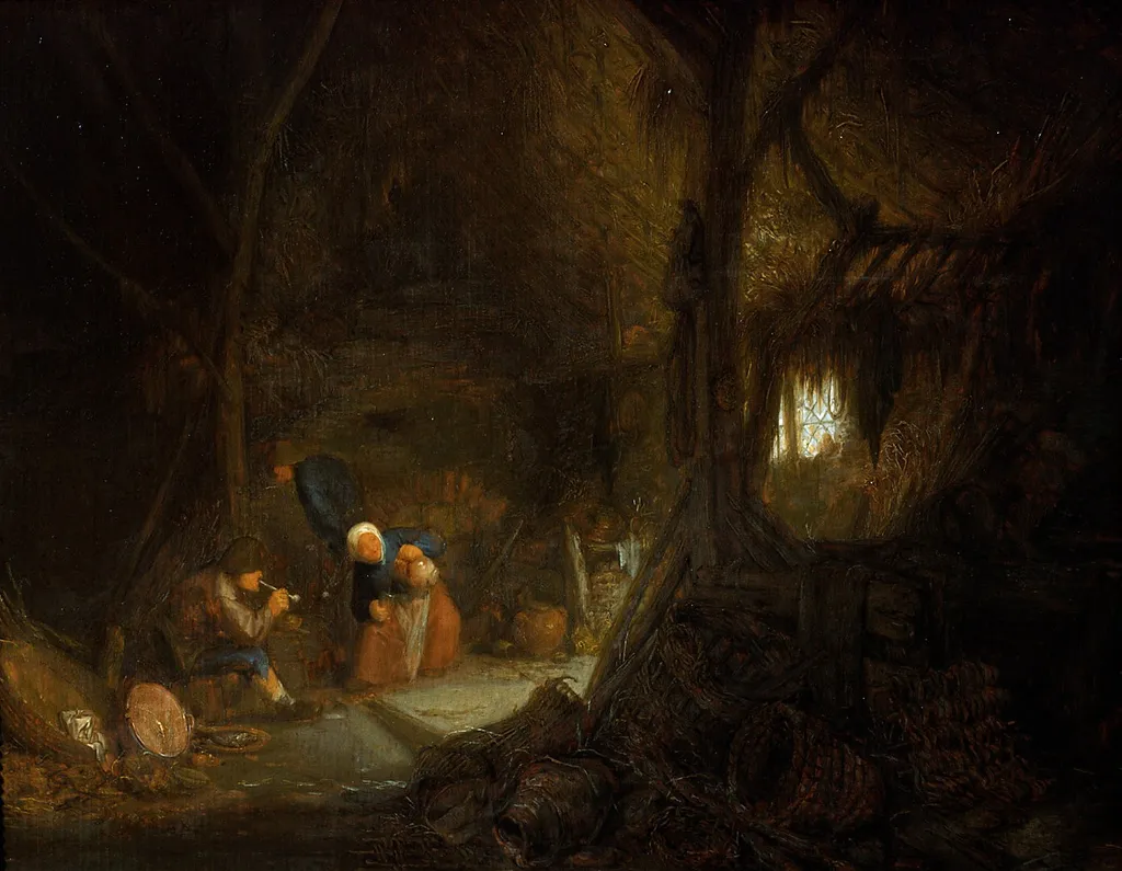 Peasants in a barn, by Adriaen van Ostade, unspecified, 1647