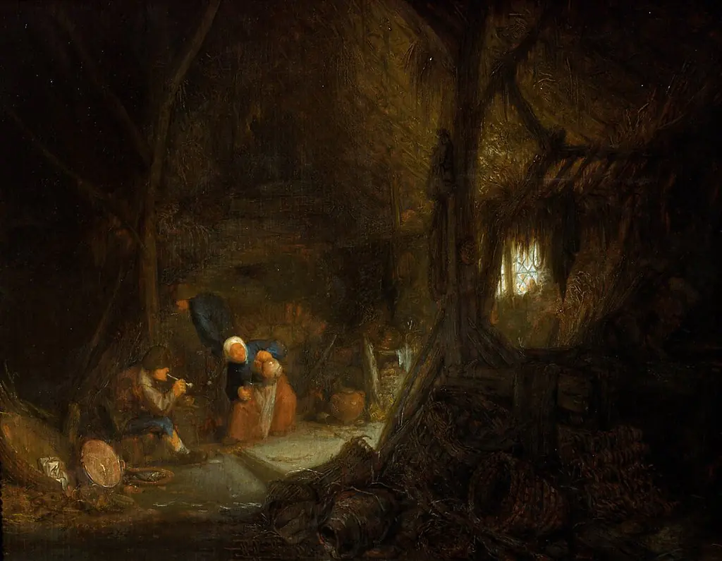 Peasants in a barn, by Adriaen van Ostade