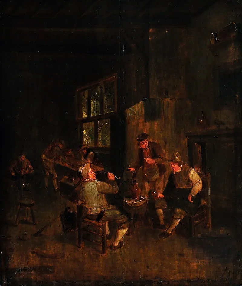 Qəlyançəkənlər meyxanada, by Adriaen van Ostade, oil, 1669