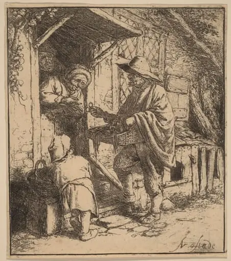 Street Vendor Selling Spectacles at the Door, by Adriaen van Ostade