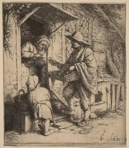Street Vendor Selling Spectacles at the Door, by Adriaen van Ostade
