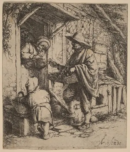 Street Vendor Selling Spectacles at the Door, by Adriaen van Ostade