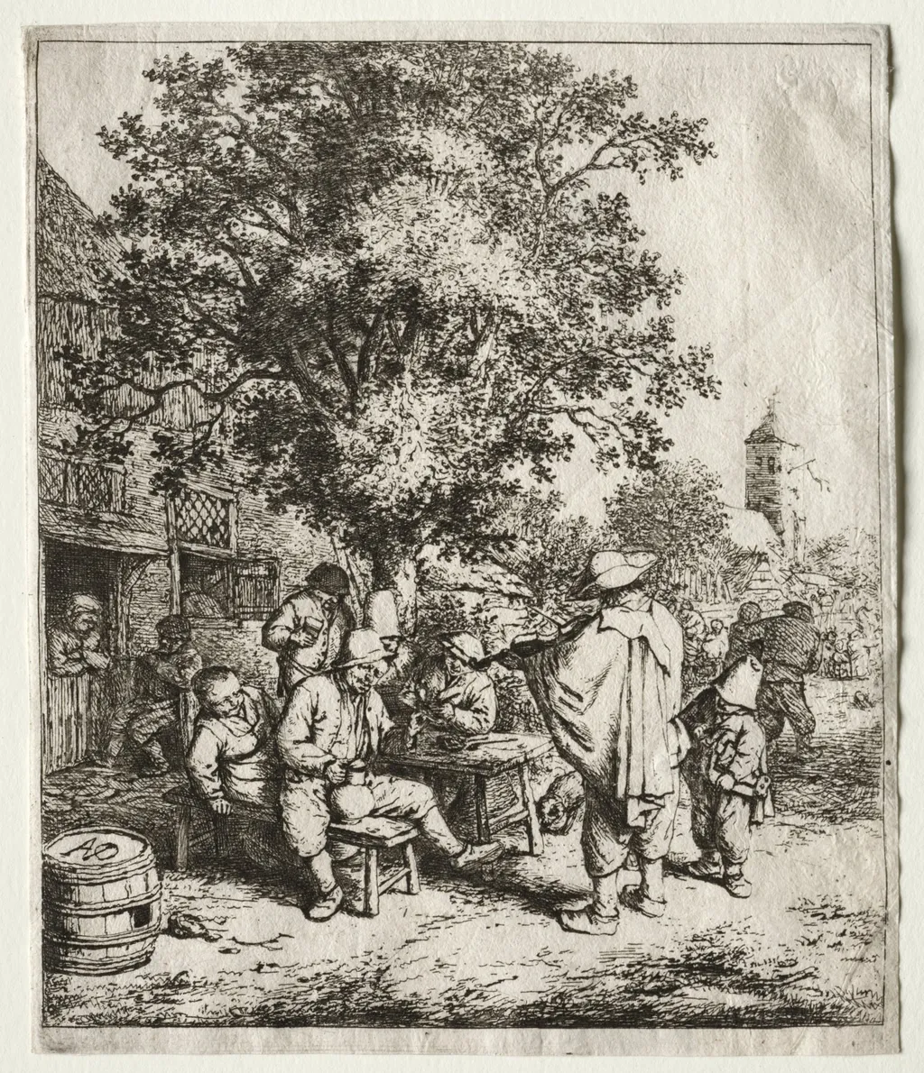 The fiddler and the hurdy-gurdy boy, by Adriaen van Ostade, 1655
