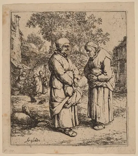 Two Peasant Women Conversing on a Village Street, by Adriaen van Ostade