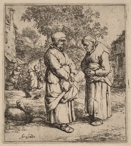 Two Peasant Women Conversing on a Village Street, by Adriaen van Ostade