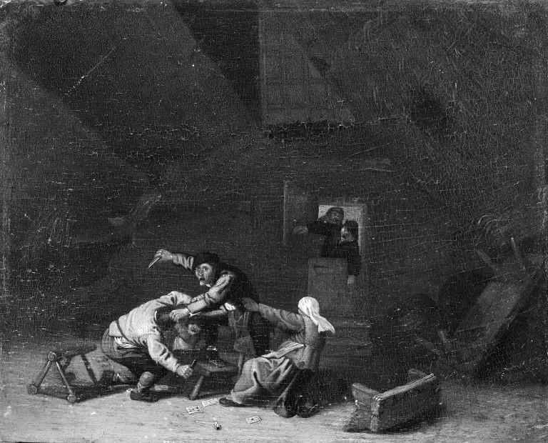 Two Peasants Fighting with Knives, by Adriaen van Ostade, unspecified, 1640