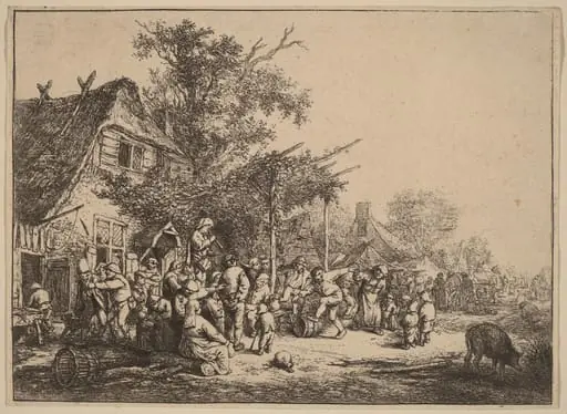 Village Kermesse with Peasants Feasting Under a Pergola, by Adriaen van Ostade