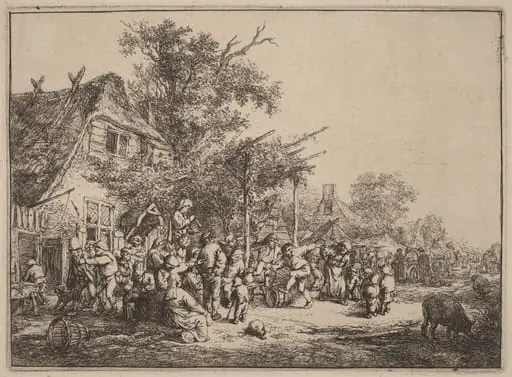 Village Kermesse with Peasants Feasting Under a Pergola, by Adriaen van Ostade