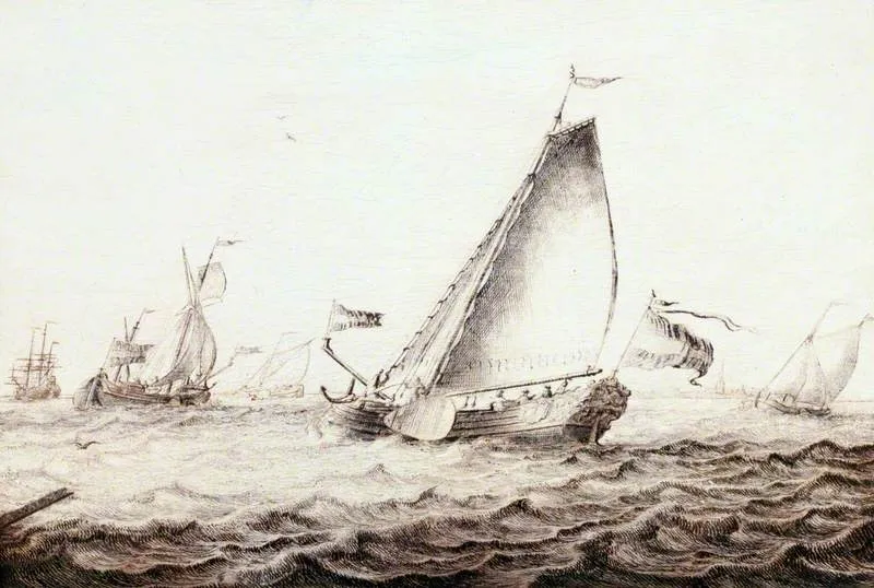 Yachts Sailing in a Breeze, by Adriaen van Salm, oil, 1700
