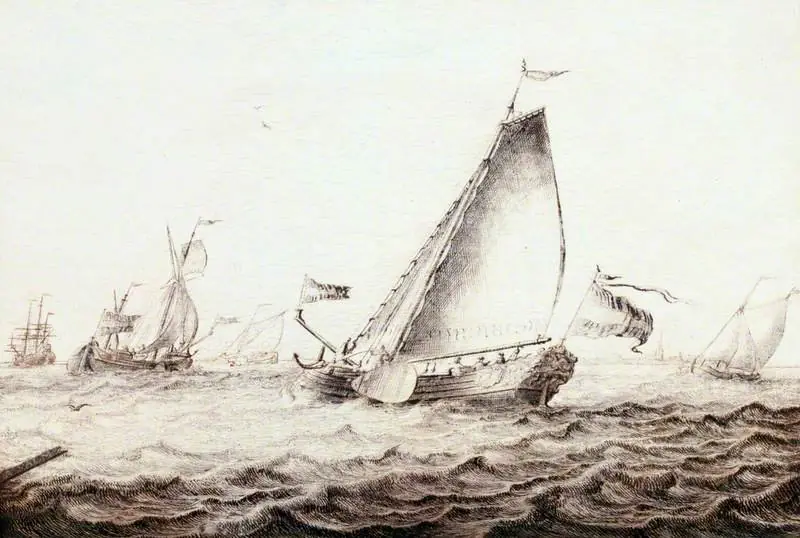 Yachts Sailing in a Breeze, by Adriaen van Salm