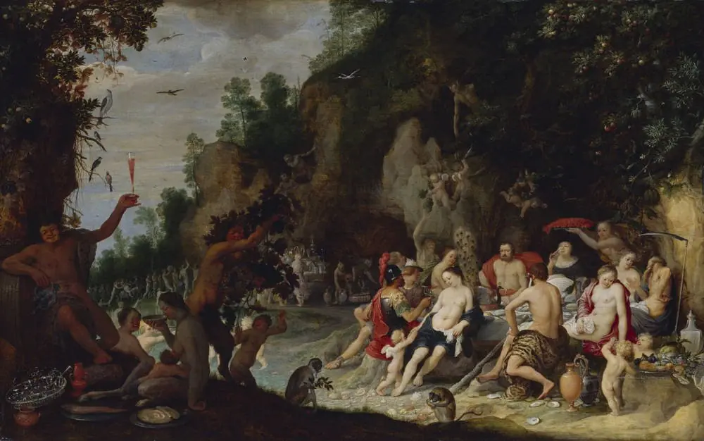 Feast of the gods in the forest, by Adriaen van Stalbemt