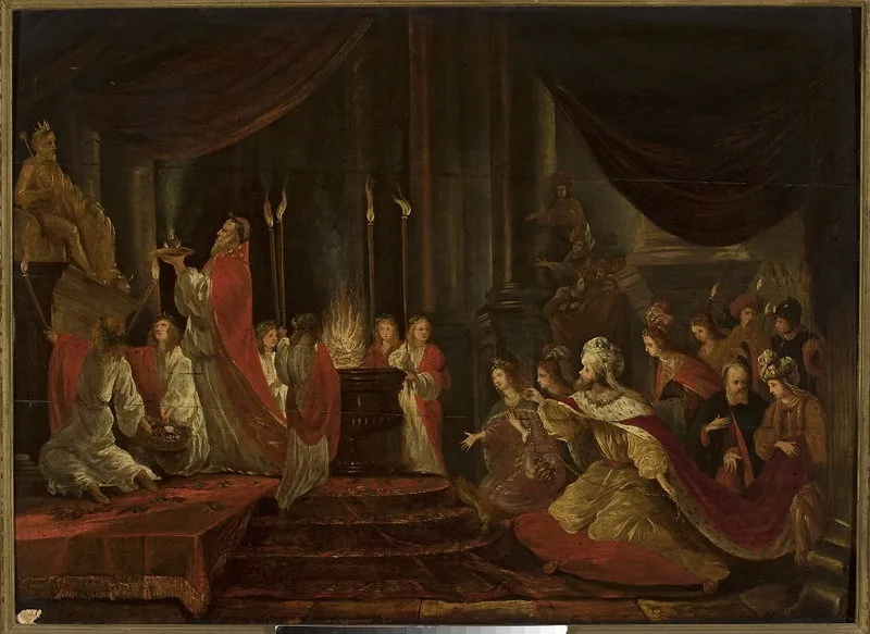 Idolatry of Solomon (1 Kings 11:1-6), by Adriaen van Stalbemt, oil, 1610