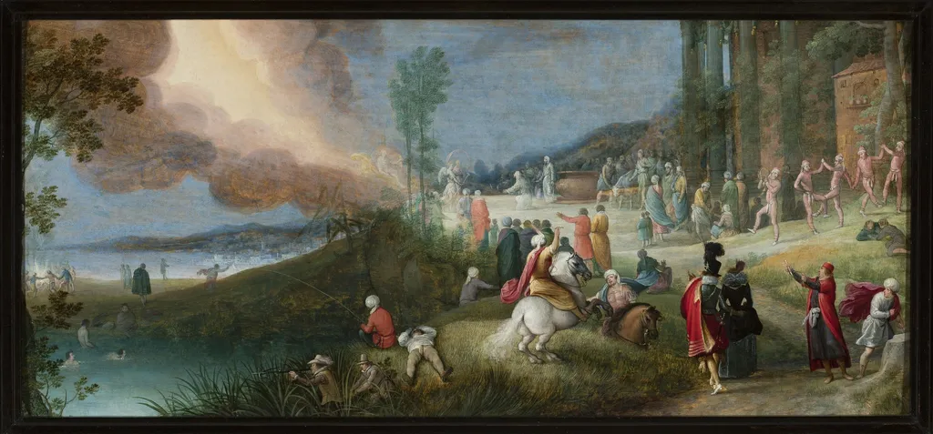 Offering scene, by Adriaen van Stalbemt, oil, 1610