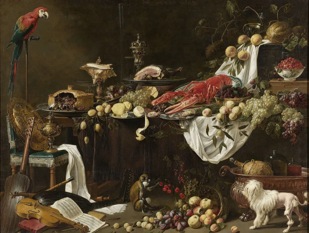 Banquet Still Life, by Adriaen van Utrecht, oil, 1644