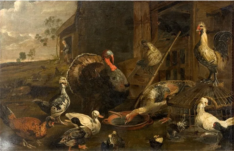 Hens, Ducks and a Turkey Cock, by Adriaen van Utrecht, oil, 1633