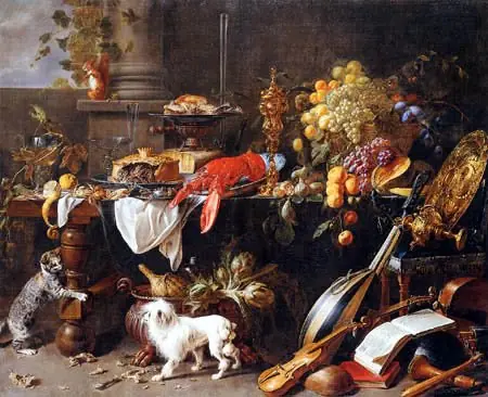 Large Still-life with Dog and Cat
