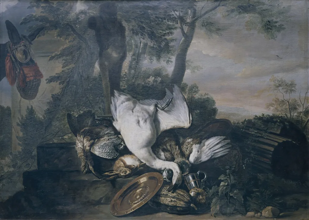 Still Life with Dead Swan, by Adriaen van Utrecht, oil, 1635