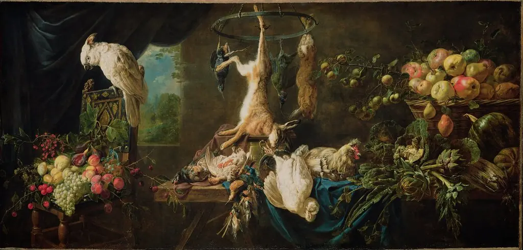 Still Life with Game, Vegetables, Fruit and a Cockatoo, by Adriaen van Utrecht