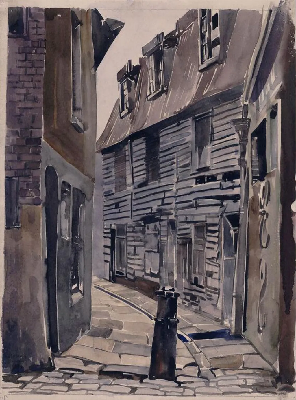 Wagstaff Buildings, Southwark, by Adrian Bury, watercolor, 1950