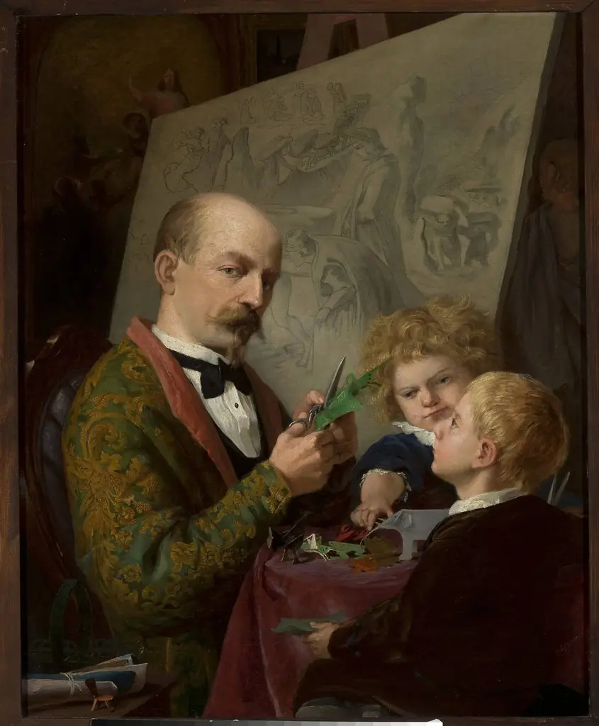 Artist's self-portrait with children, by Adrian Głębocki