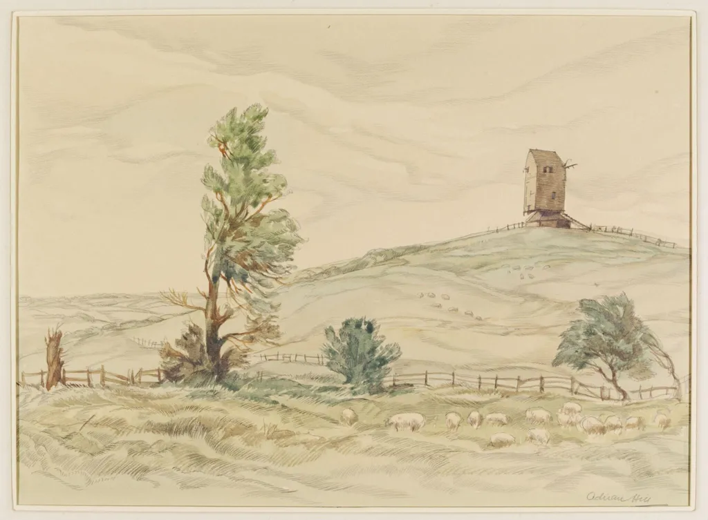 Brangwyn's Mill, Winchelsea, Sussex, by Adrian Hill, watercolor, 1940